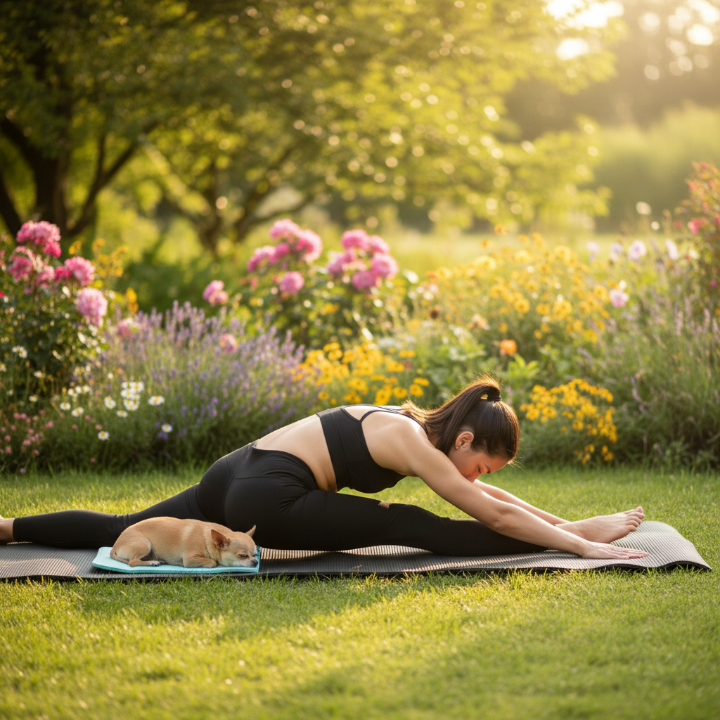 Yoga Chihuahua noir jardin